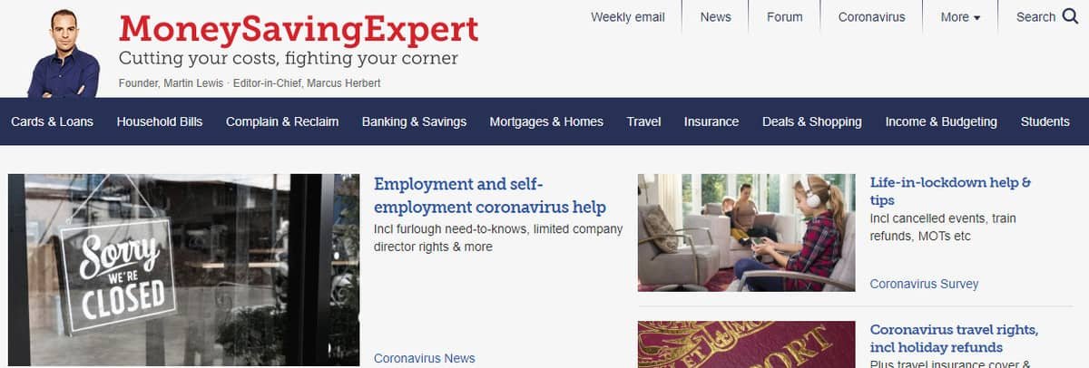 Money Saving Expert Website Page