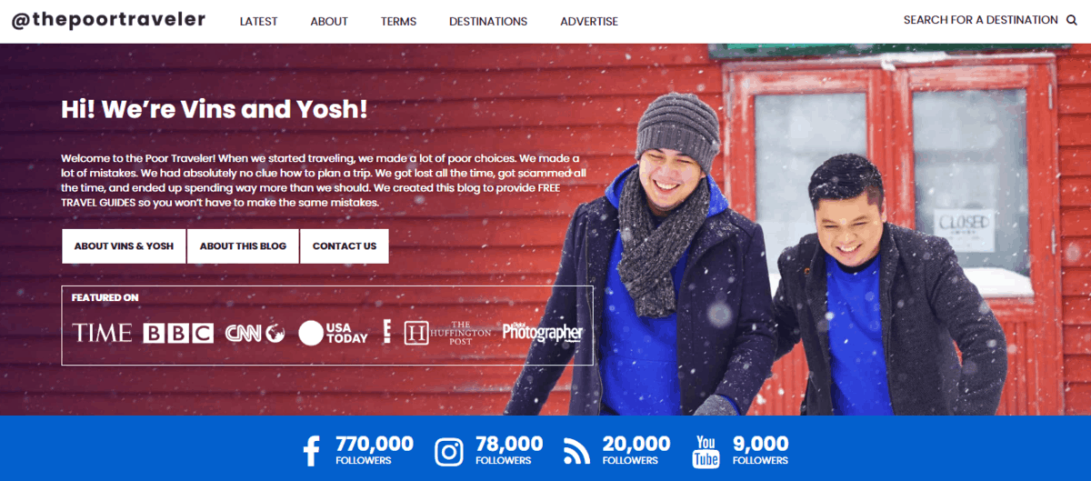 Poor Traveler Website Page